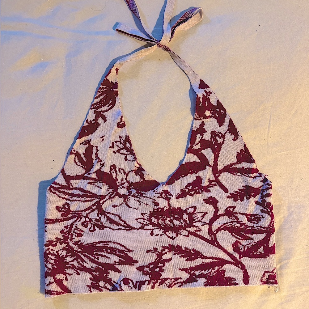 Redberry Knit Cropped Halter Top